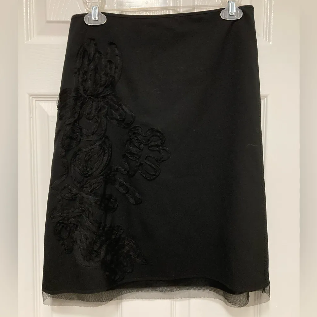 I.N.C. International Concepts Black Raised Floral Lace Appliqué Skirt - Image 2
