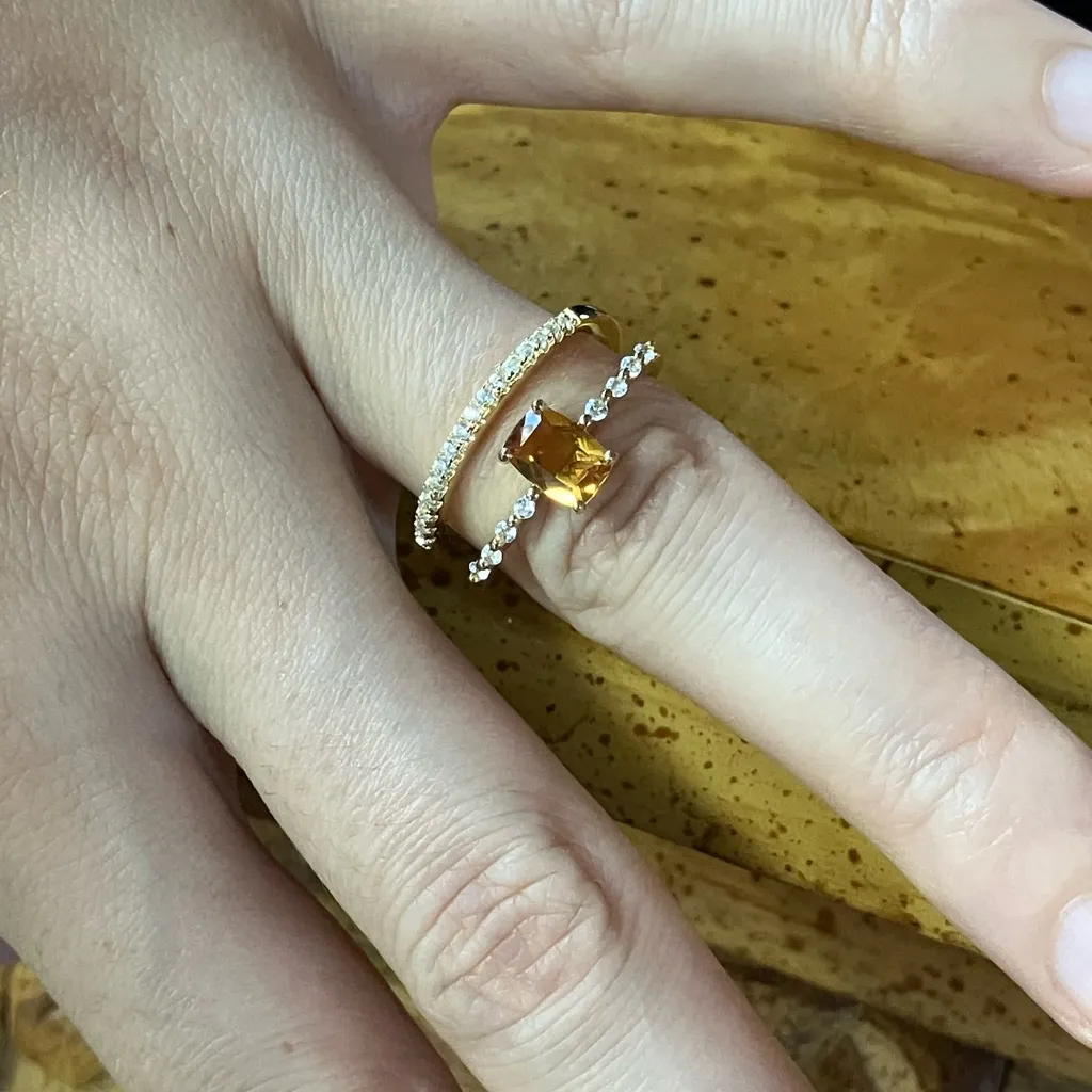 Brazilian Citrine Sterling Silver Ring Set Size 7.75 Gold - Image 4