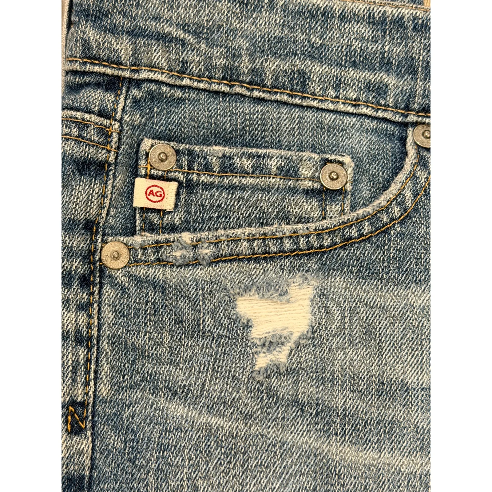 AG Denim Calypso St Barth Carrie Shorts Womens 28 Blue Distressed Raw Hem Summer - Image 3