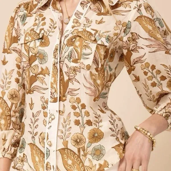 NWT Spartina 449 Claudette Mercer Blouse Woodblock Floral Cream Sz XL - Image 2