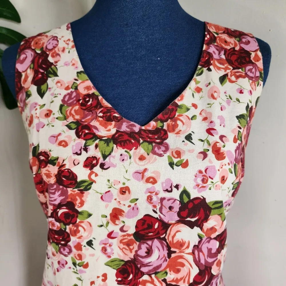 B Moss Dress Collection Cotton Dress Rose Flower Bouquets Red Size 12 - Image 2