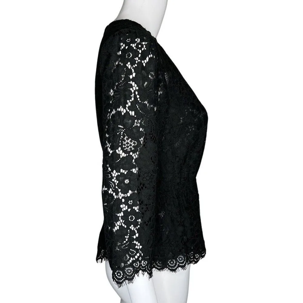 Express Shirt Women Small Black Sheer Lace Peplum Blouse Party Cocktail Festival - Image 2
