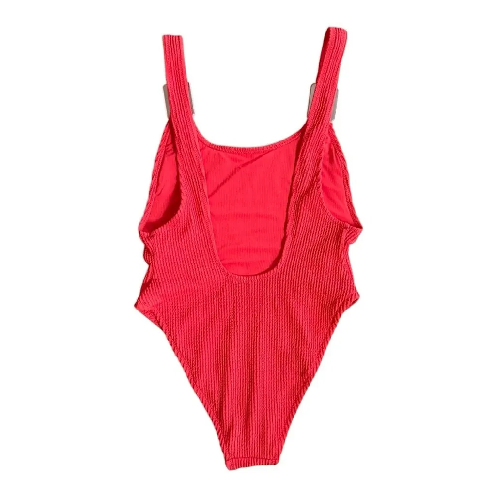NWT Aerie Crinkle Birthday Scoop Cheekiest One Piece Swimsuit XS Red Pink Buckle - Image 11