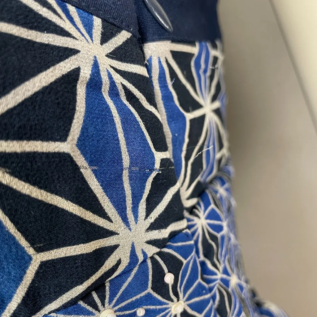 Signature by Robbie Bee Silk Dress Blue Star Print Sz 10 Lined Sleeveless Beaded - Image 14