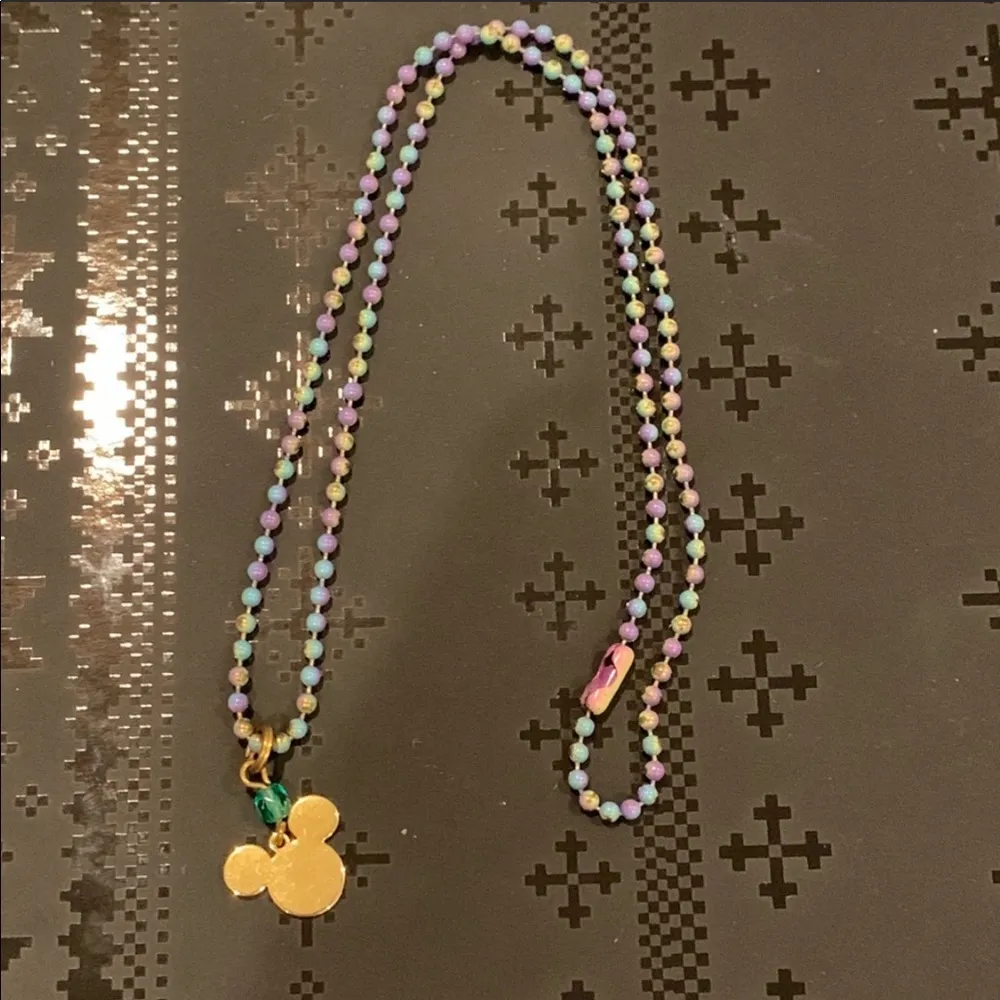 Vintage 90’s Tie Dye Ball Chain Mickey Necklace Gold Purple Rainbow - Image 7