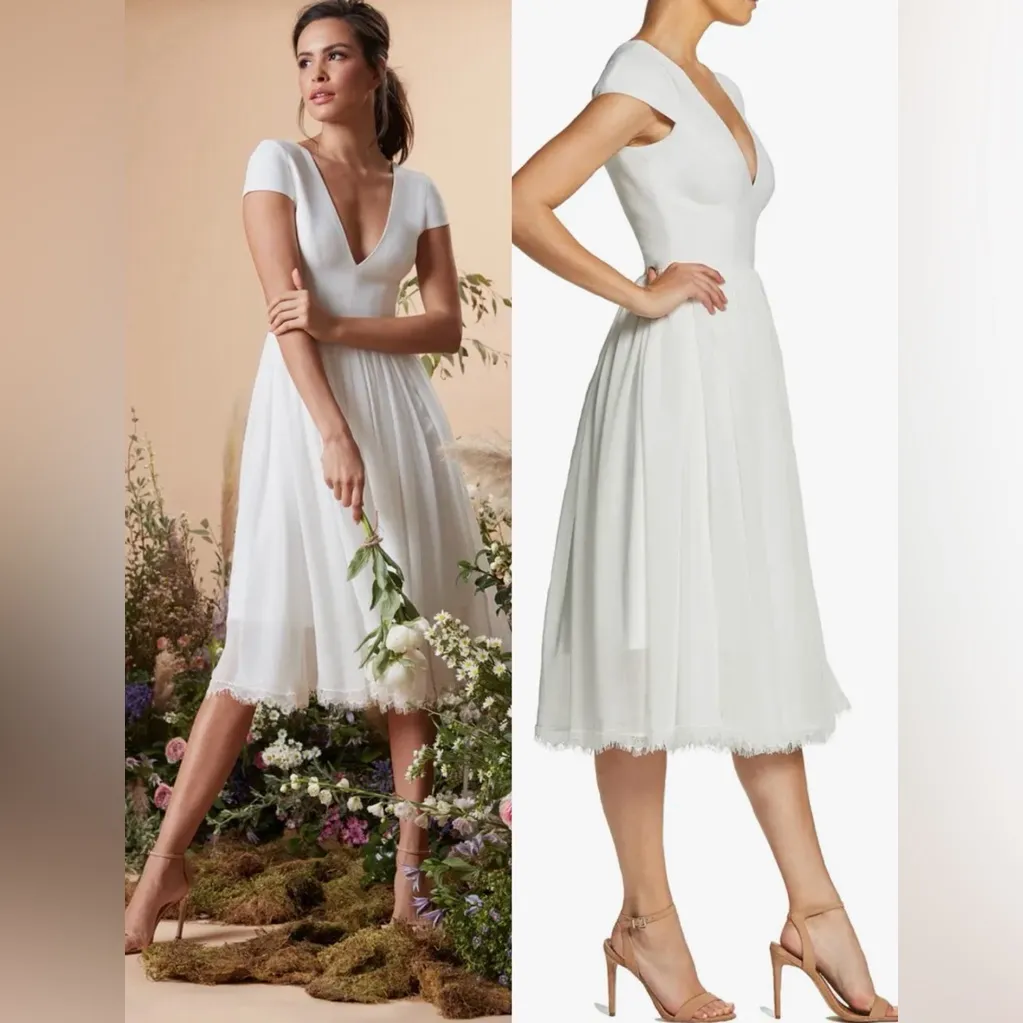 NWOT Dress the Population Dress Fit & Flare Corey white Chiffon Cocktail Sz M - Image 3