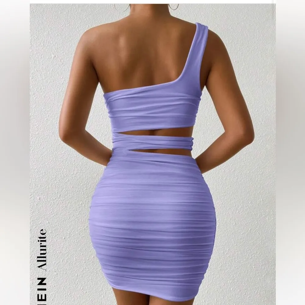 SHEIN Allurite Asymmetric Neck Hollow Ruched Slouchy Shoulder Dress size Med - Image 2