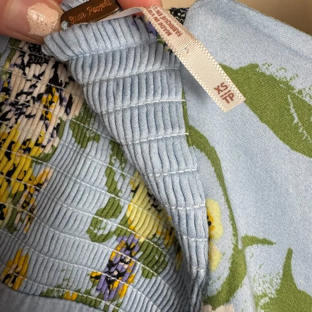 Free People Happy Heart blue floral sundress mini dress size XS H40 - Image 9