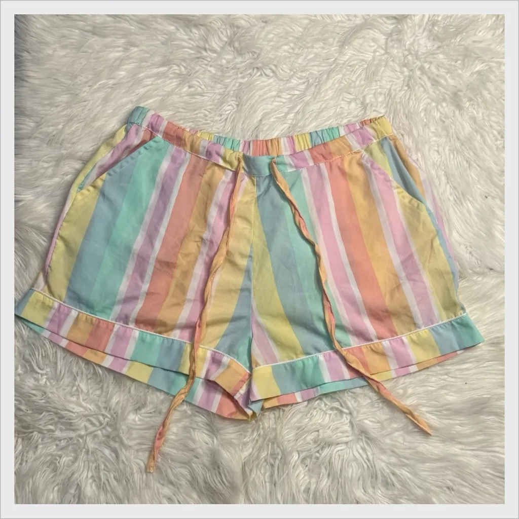 Isaac Mizrahi Pajama Set-  Size M Pastel Striped Silky Short Sleeve Shorts - Image 4