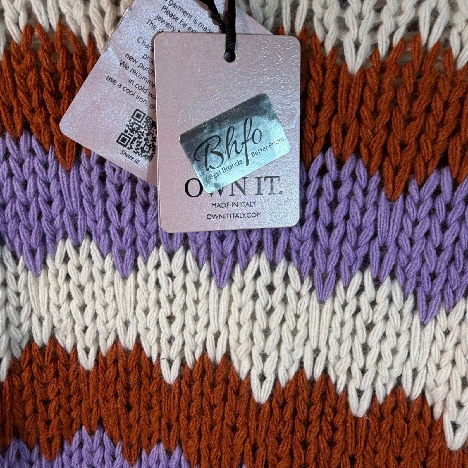 OWN IT Made in Italy Chunky Knit Striped Sweater Cozy Multicolor – Size S – NWT Purple - Image 4