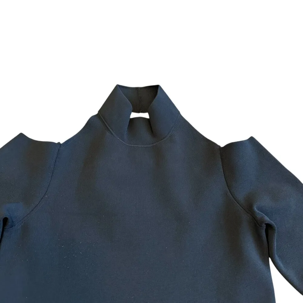 Alexander Wang Black Fitted Bodycon Dress Turtle Neck Cold Shoulder Size Small - Image 6