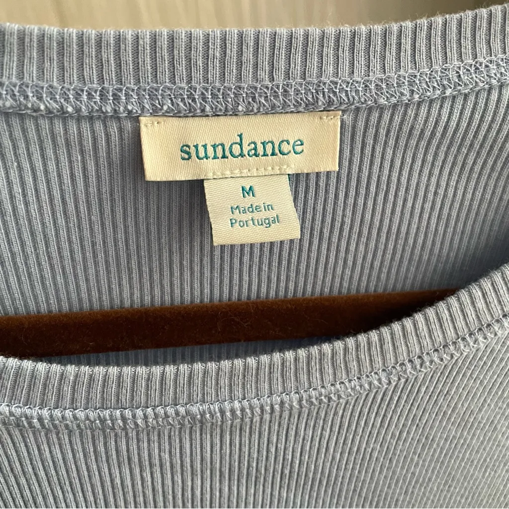 Sundance Shirt Size Medium Short Sleeve Ribbed Tee Blue - Image 4