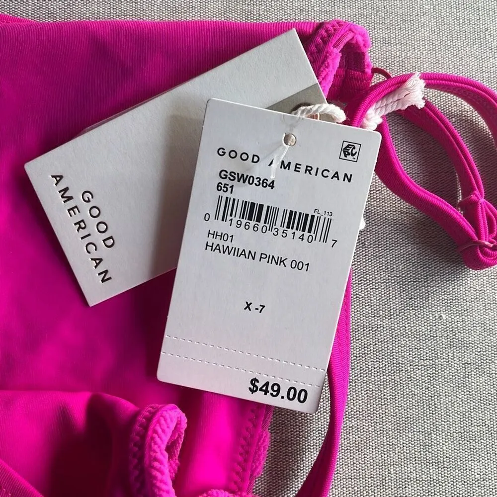 Good American 7 4X Plus String Bikini Bottom Hawaiian Pink Textured High Cut NWT - Image 6