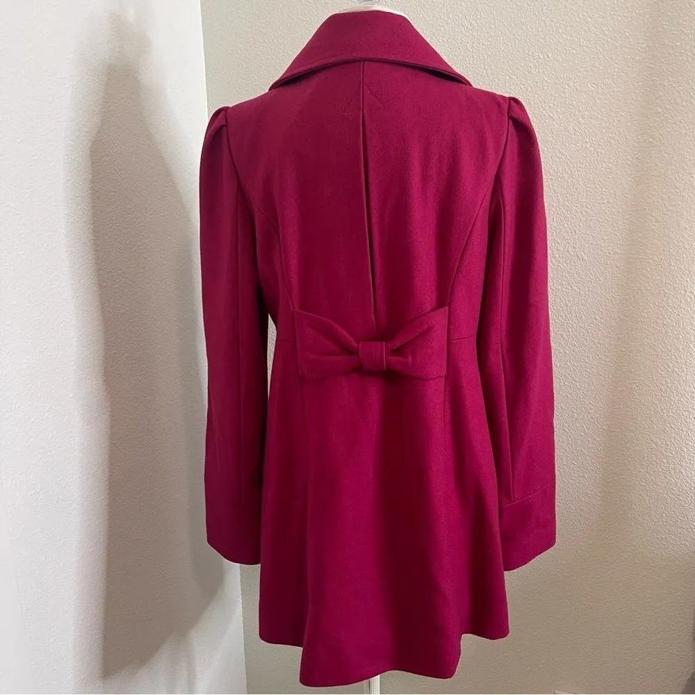 Guess Medium Magenta Pea Coat Wool Blend Cute Accents High Collar Mid Length - Image 7