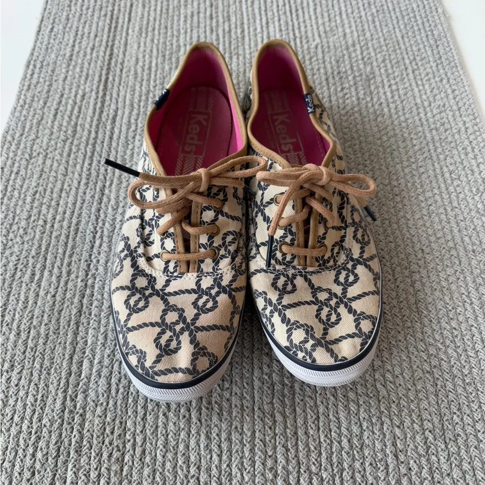Keds Navy Tan Rope Print Nautical Canvas Sneaker Tennis Shoes Size 7.5 - Image 8