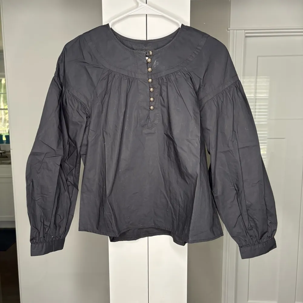 NWT J. Crew Shirred Popover Top Cotton Poplin Black - Image 2