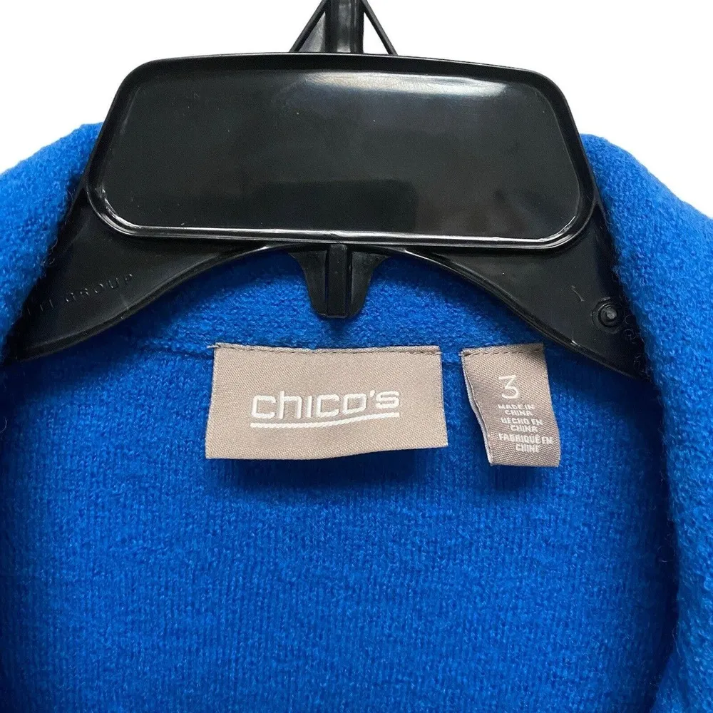 Chico’s 100% Wool Cardigan Sweater Women Sz 3 Blue Open Front Career Work Office - Image 2