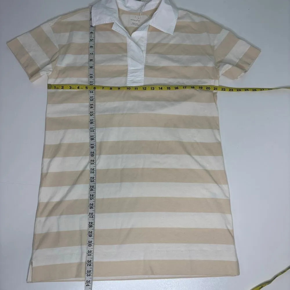 Everlane Organic Cotton Polo Short Sleeve Weekend Dress Chesnut, White Stripe M - Image 6