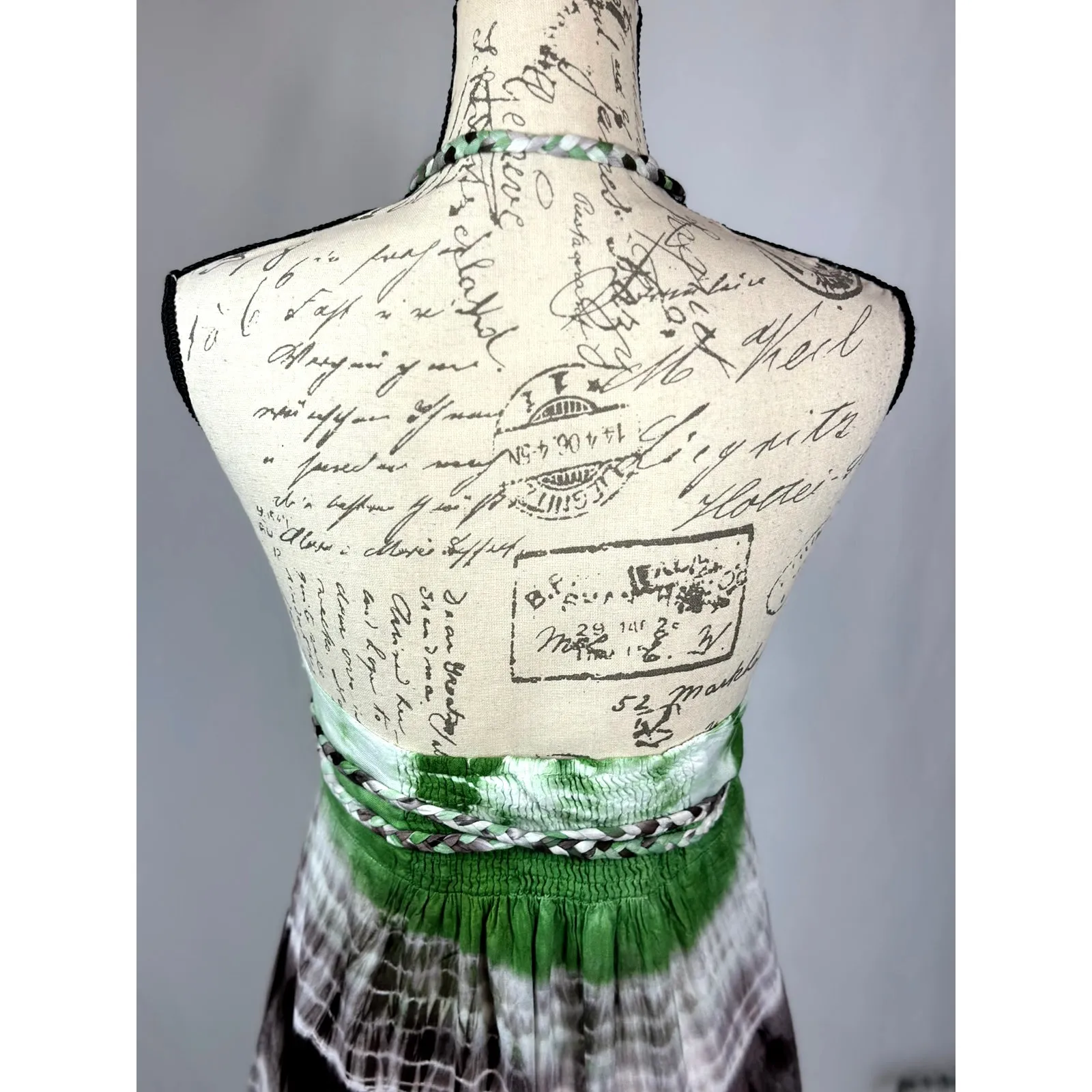 Chaudhry Rope Halter Open Back Tie Dye Maxi Dress Green Brown M Size M - Image 11