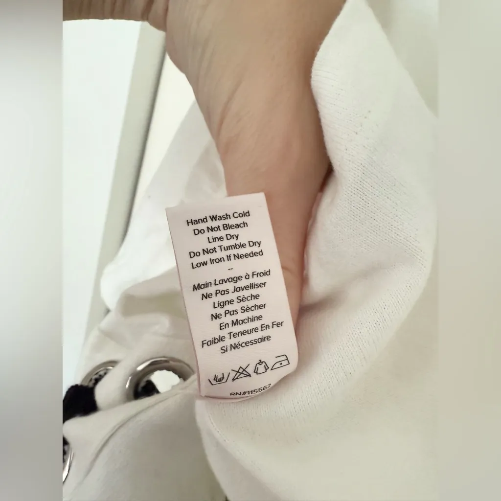 Cinq a Sept Paris White Tee Crop Tie Detail Sides Black Ribbon T - Image 4