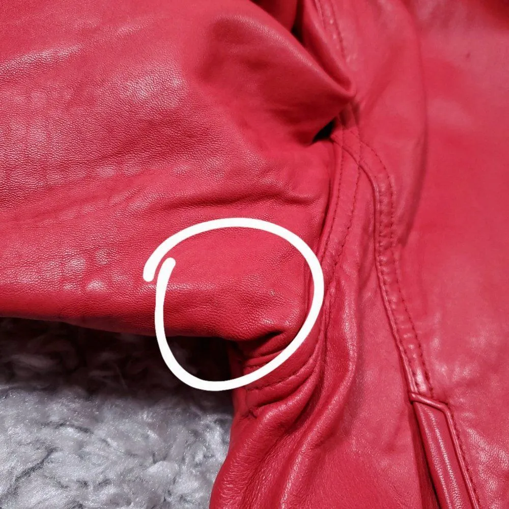 Vintage Georgetown Leather Design Hooded Biker Jacket Red Size Large Full Zip - Image 5