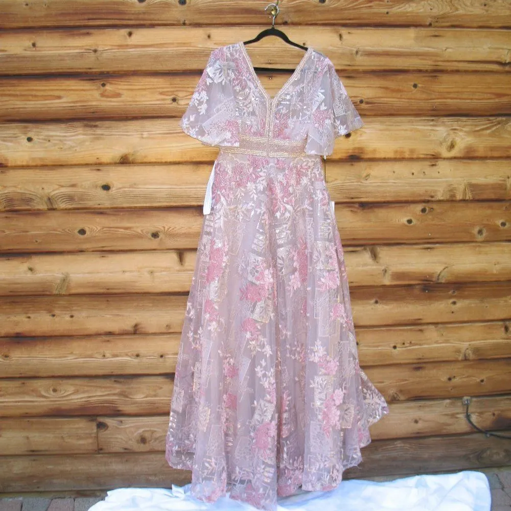 Mac Duggal 20262 Womens Pink Embroidered Flounce Sleeve Gown Dress - Image 11