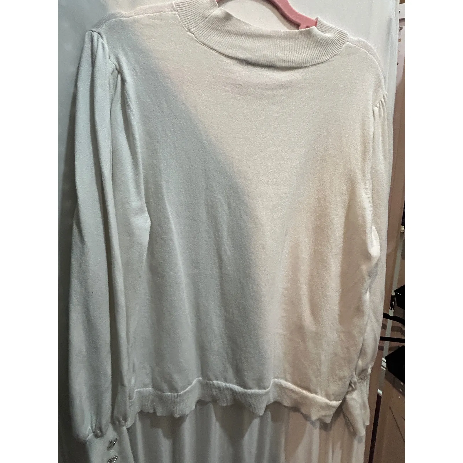 CeCe Ivory Knit Mock Neck Long Sleeve Pullover Sweater XL Embellished Buttons - Image 6