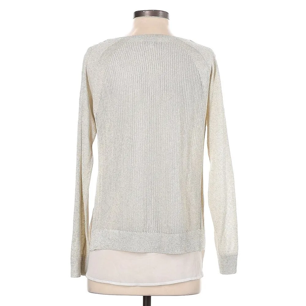 Lucky Brand | S | Metallic Silver V-Neck Long Sleeve Layered Pullover Sweater - Image 2