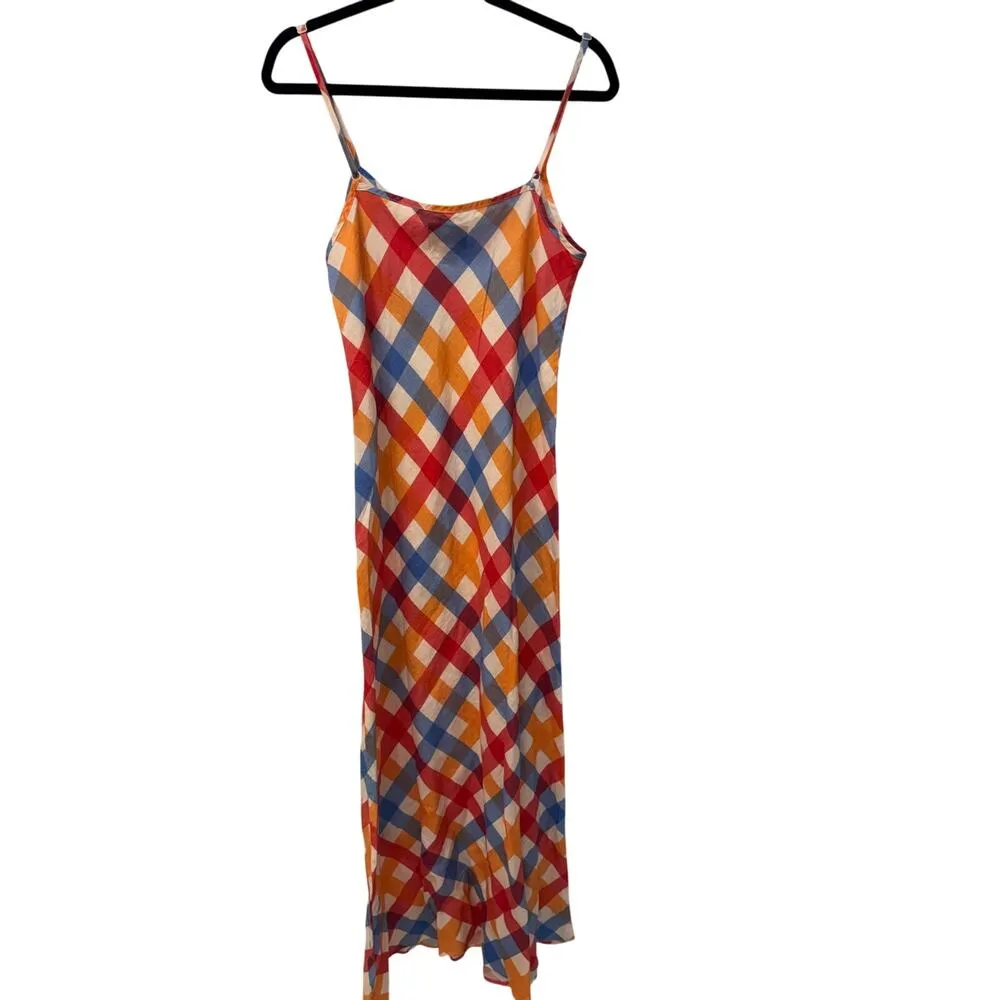 Solid & Striped NWT Size Large Linen Gingham Plaid Column Multicolor Maxi Dress - Image 4