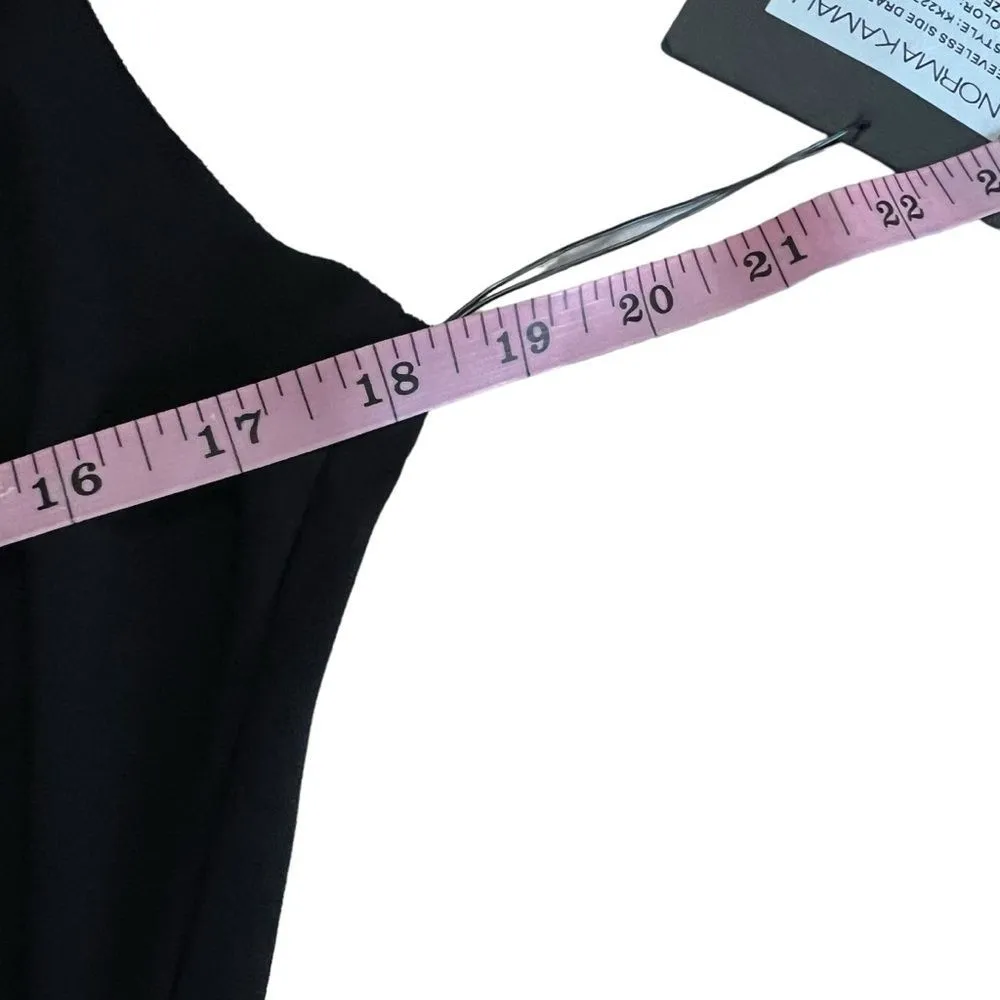 Norma Kamali Sleeveless Side Draped V Neck Faux Wrap Black Midi Dress NWT Size M - Image 9