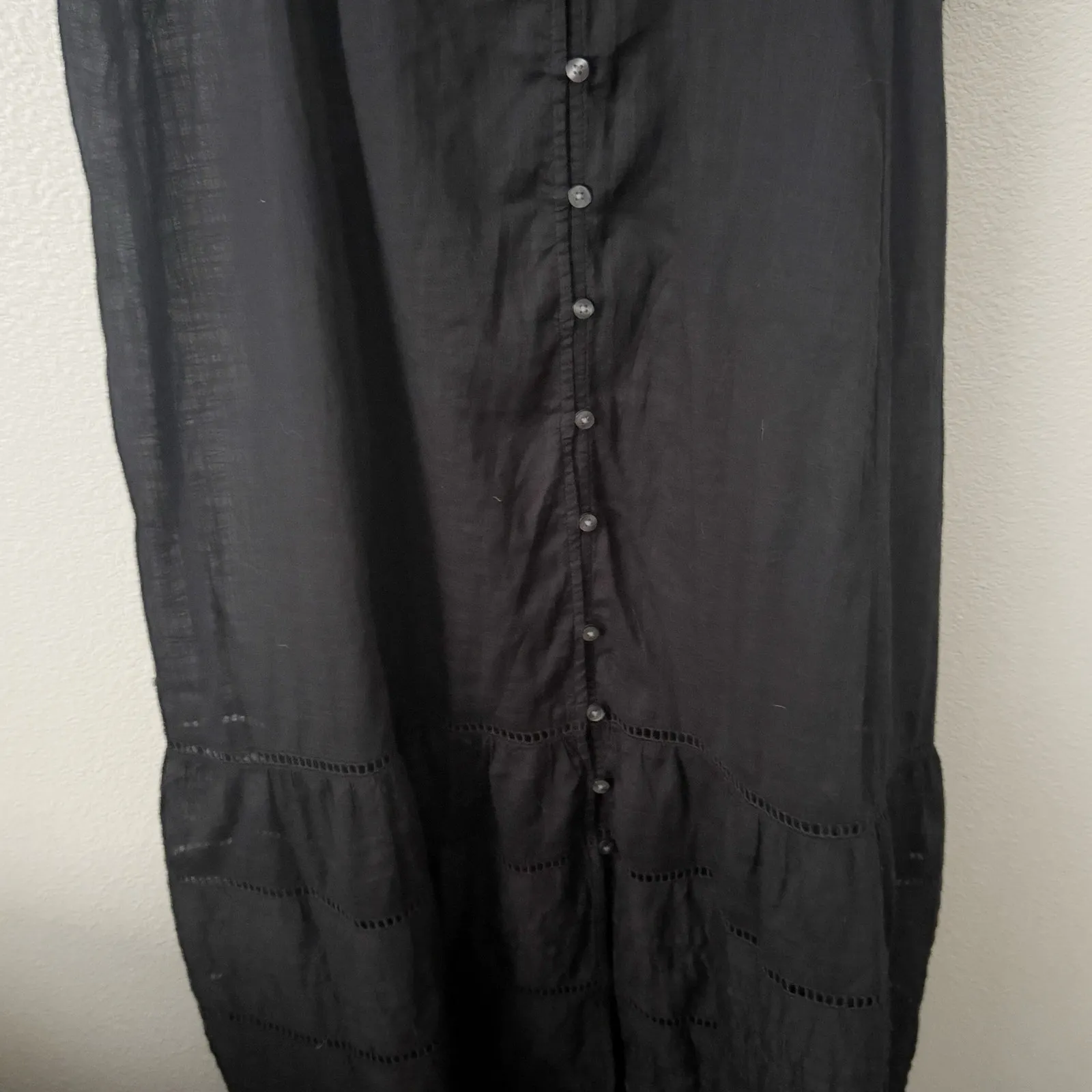 GAP | Black Lace Embroidered Midi Dress Flutter Sleeves Eyelet Trim Ruffle | XL - Image 3