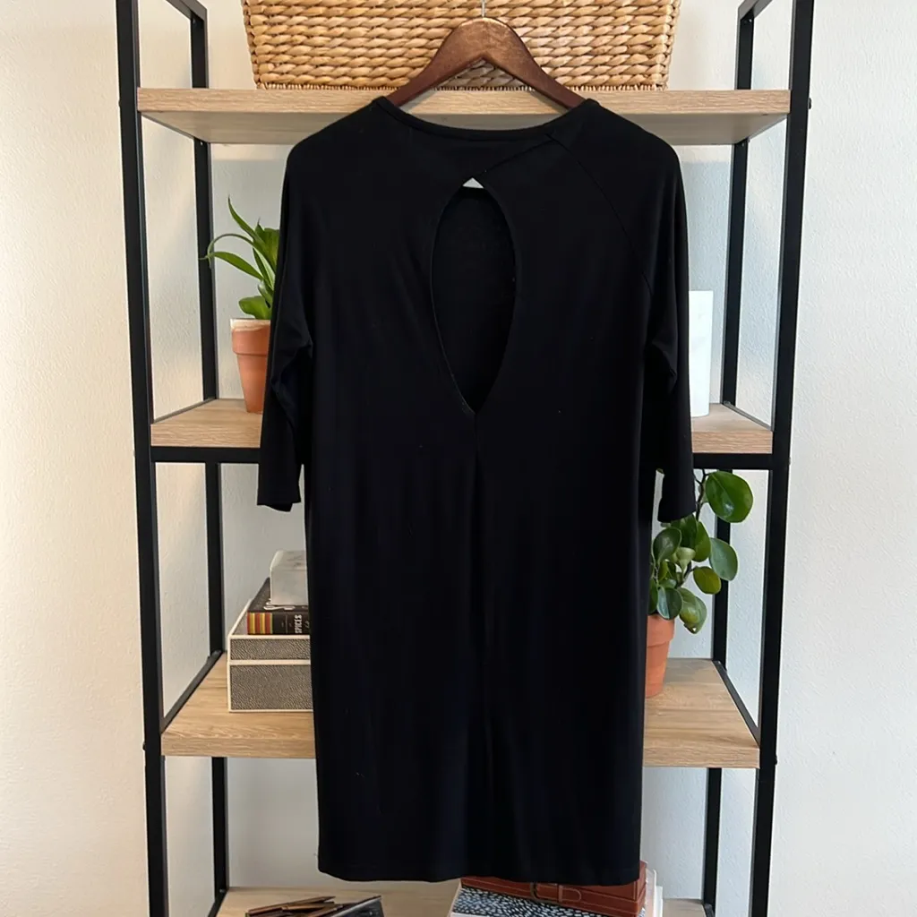 Zara Peekaboo Keyhole Back 3/4" Sleeve Stretch Knit Midi Dress, S - Image 5