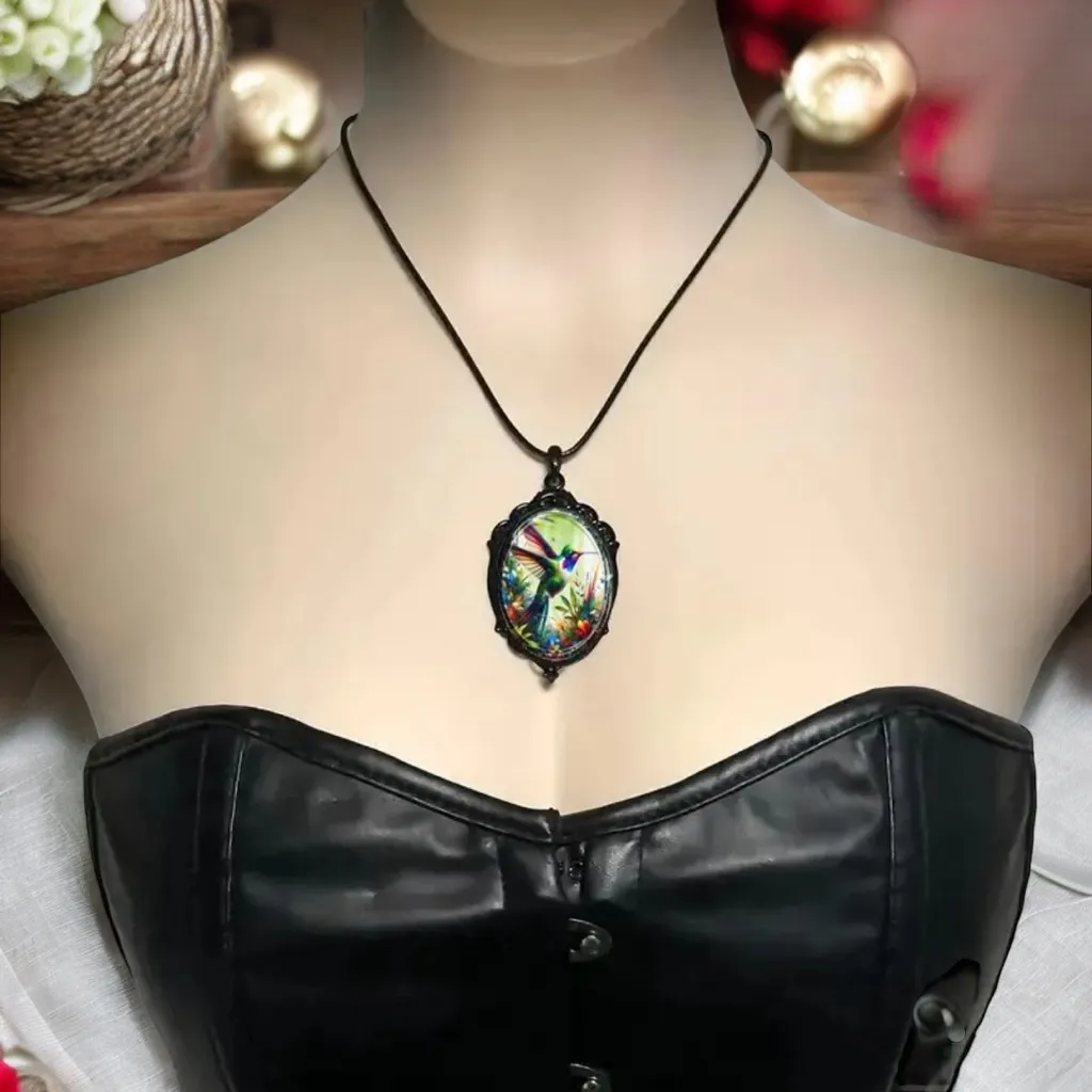 Elegant Classic Hummingbird‎ Glass Pendant Necklace Alloy No Plating, All Season Black - Image 4