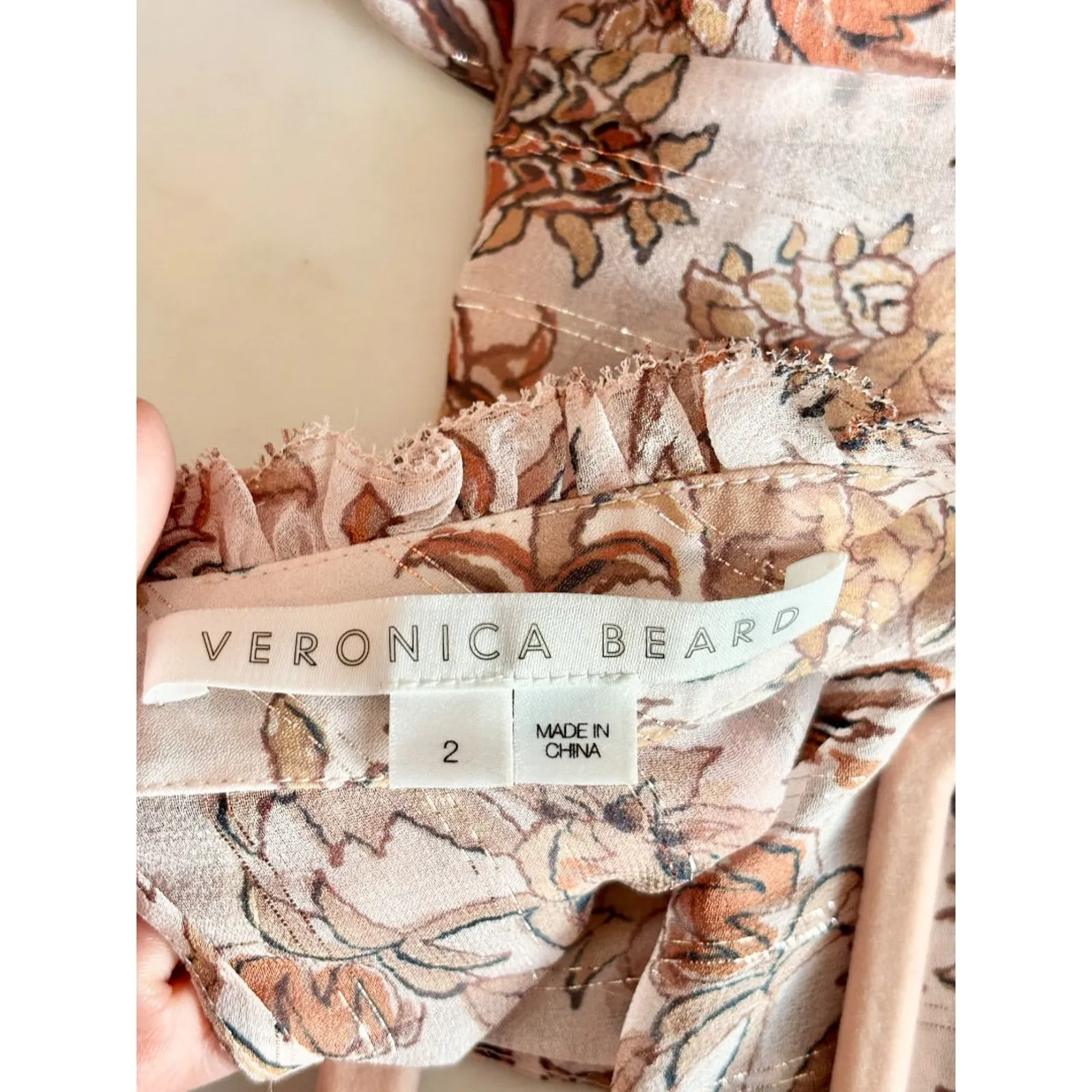 Veronica Beard Luciana Metallic Silk Floral Mockneck Blouse Blush Multi Womens 2 - Image 6