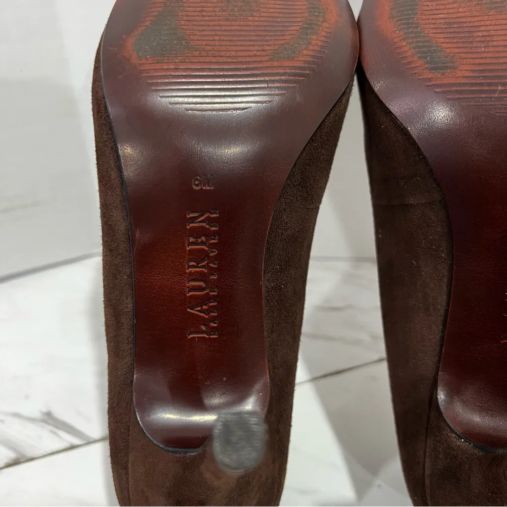 Lauren Ralph Lauren Size 6 Pumps Brown Suede Heels Almond Toe - Image 7