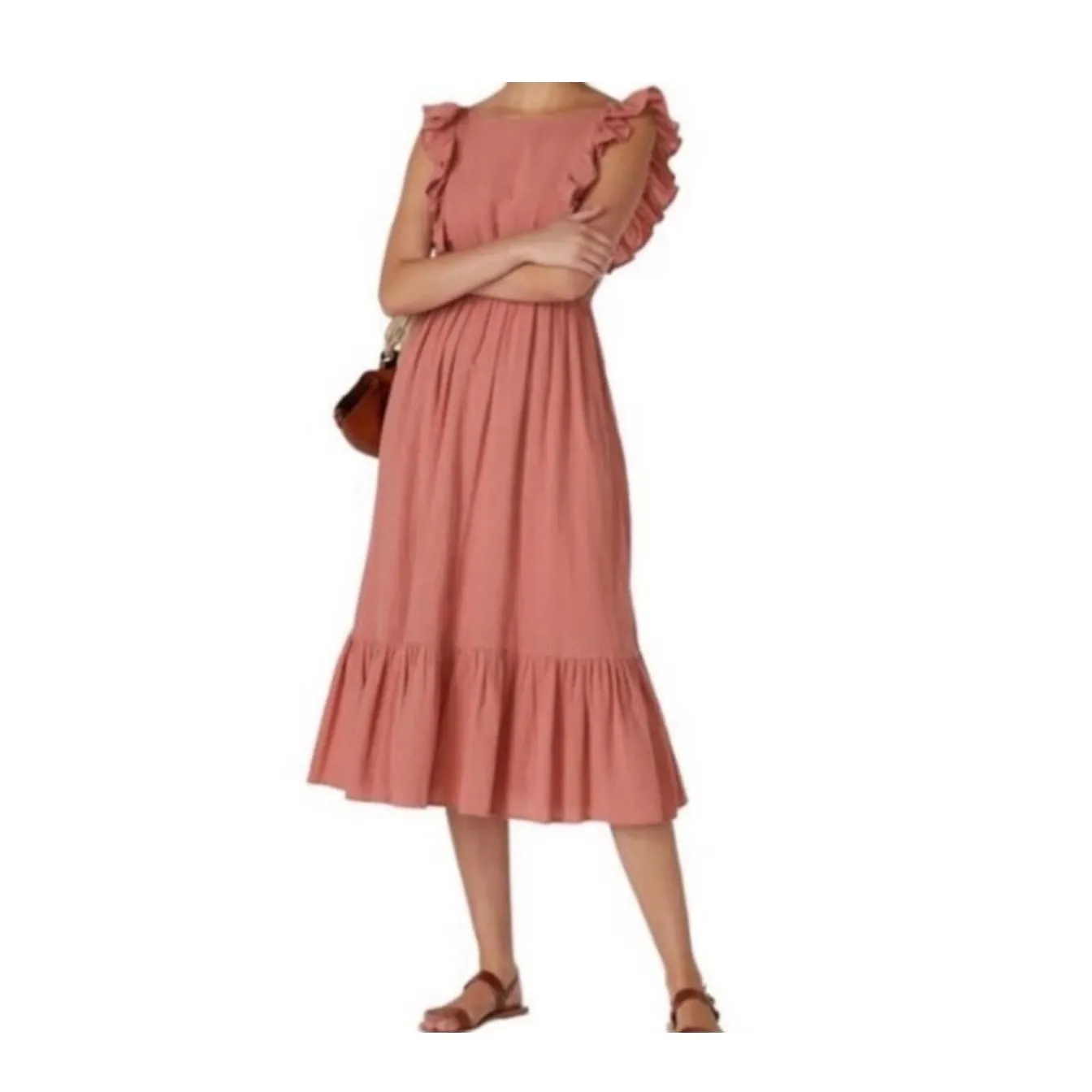 ba&sh Women's Ruffle Sleeve Midi Dress V-Neck Sleeveless Casual Pink‎ Medium - Image 10