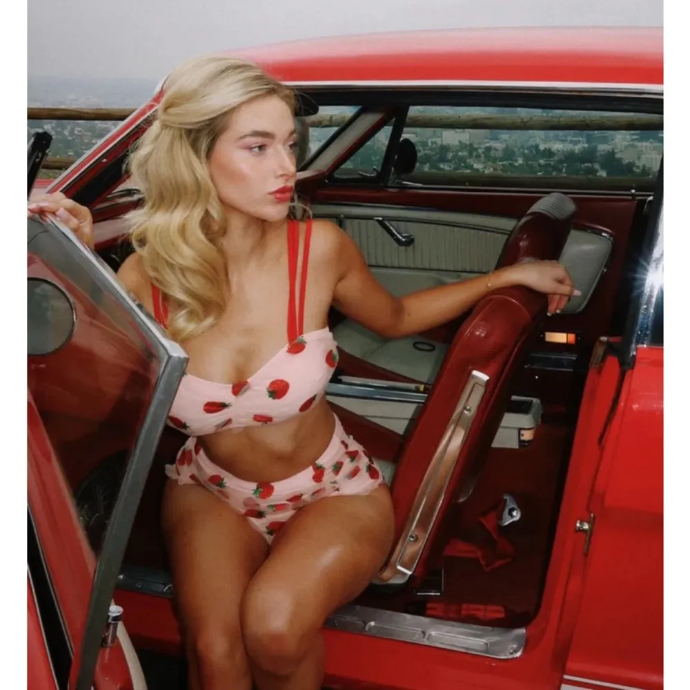 Retro Lace Strawberry Bikini Size Small. NWT Pink - Image 2