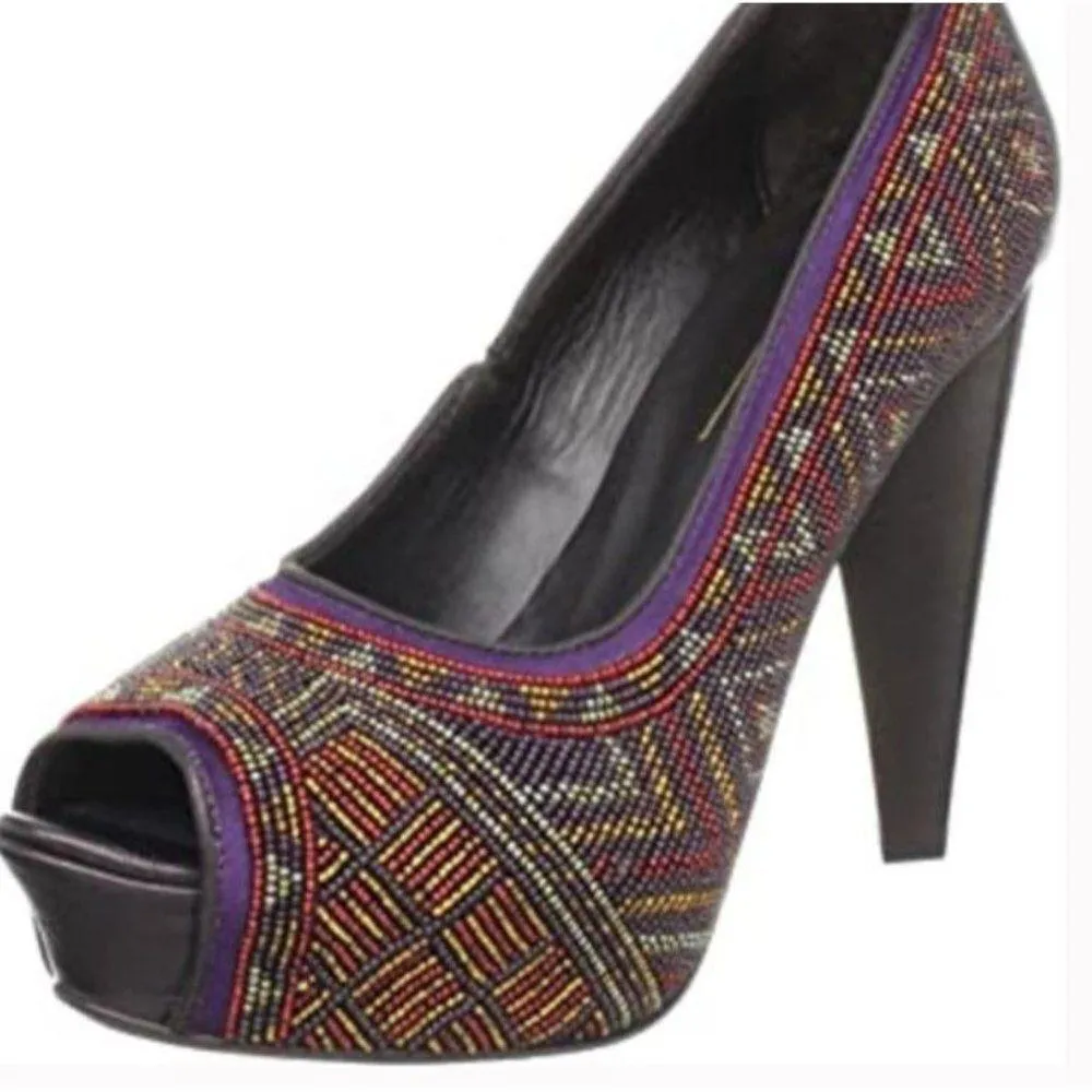 Donald J. Pliner CECI Purple Beaded Peep Toe Platform Heels Size 7.5 M Pumps - Image 2