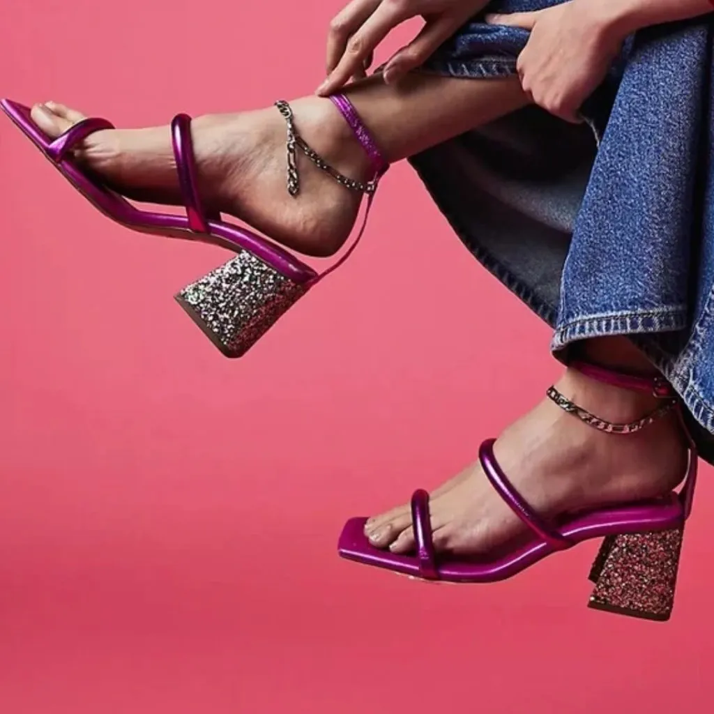 NEW Free People  Parker Chain Heel Color:Magenta Metallic Magenta Pink - Image 2