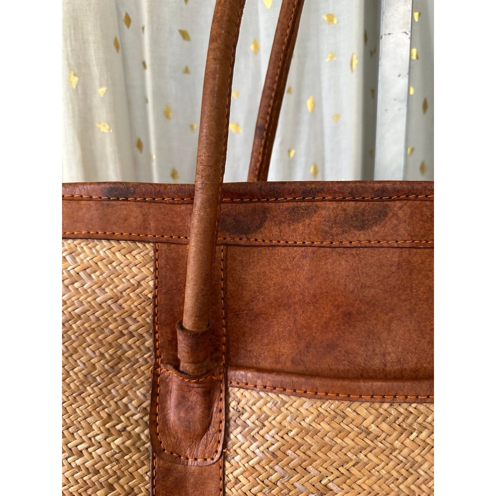 Hawaiian Inspired Genuine Leather Lauhala Rattan Like Weave Zipper Tote Bag - Image 3
