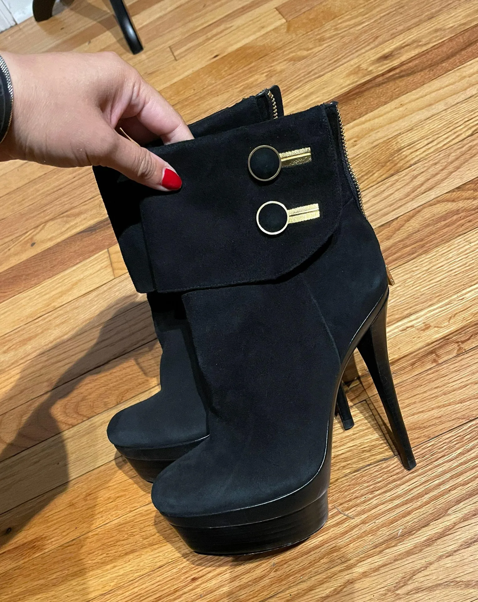 Leather Designer Suede Luxury Ankle Heeled Booties  - Image 4