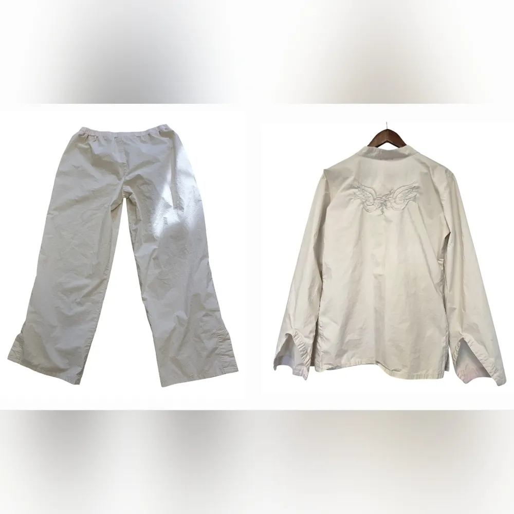 Barefoot Dream Embroidery Pajamas 2 Pcs Pima Cotton Cream Tan Size Large - Image 3