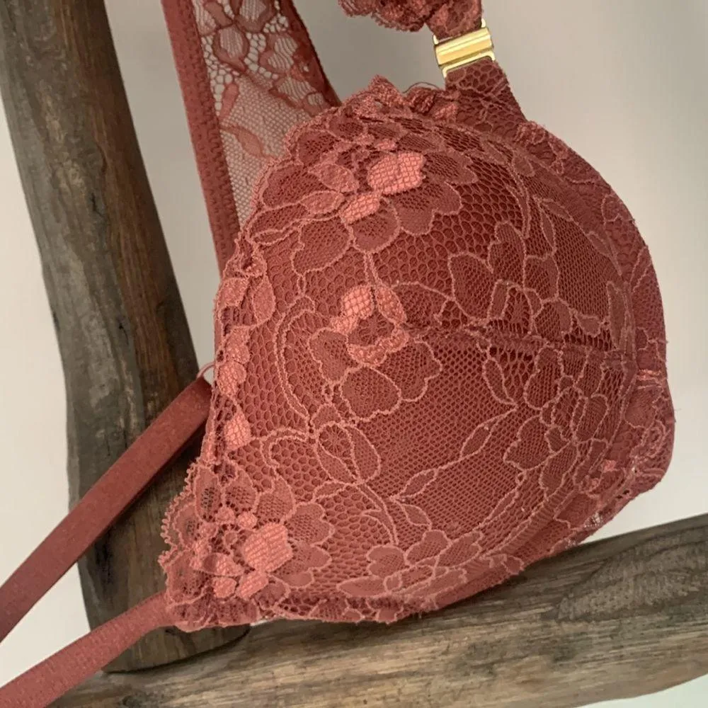 Pink Lace Extreme Push Up Bra Front Closure / 34B - Image 2