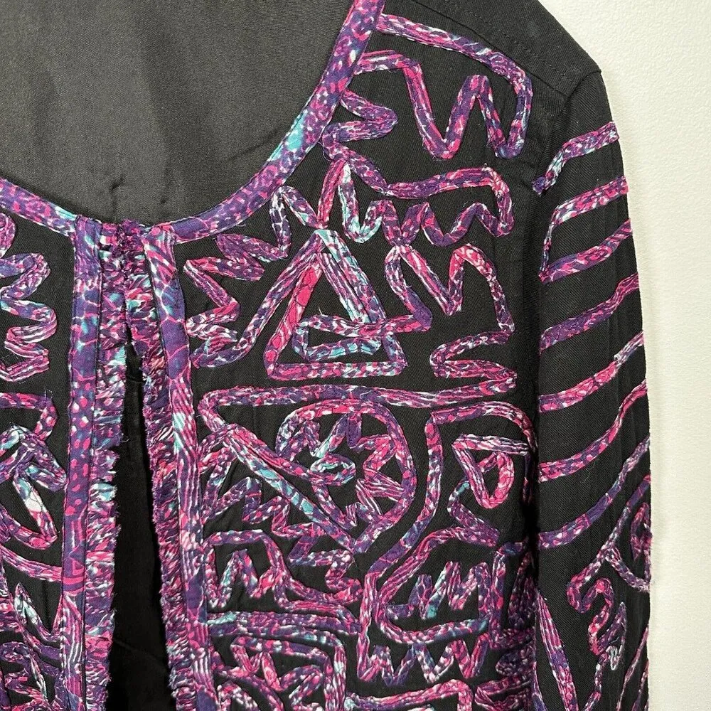 Vintage Choices Womens Jacket Blazer Medium Multicolor 3/4 Sleeve Embroidered Purple - Image 4