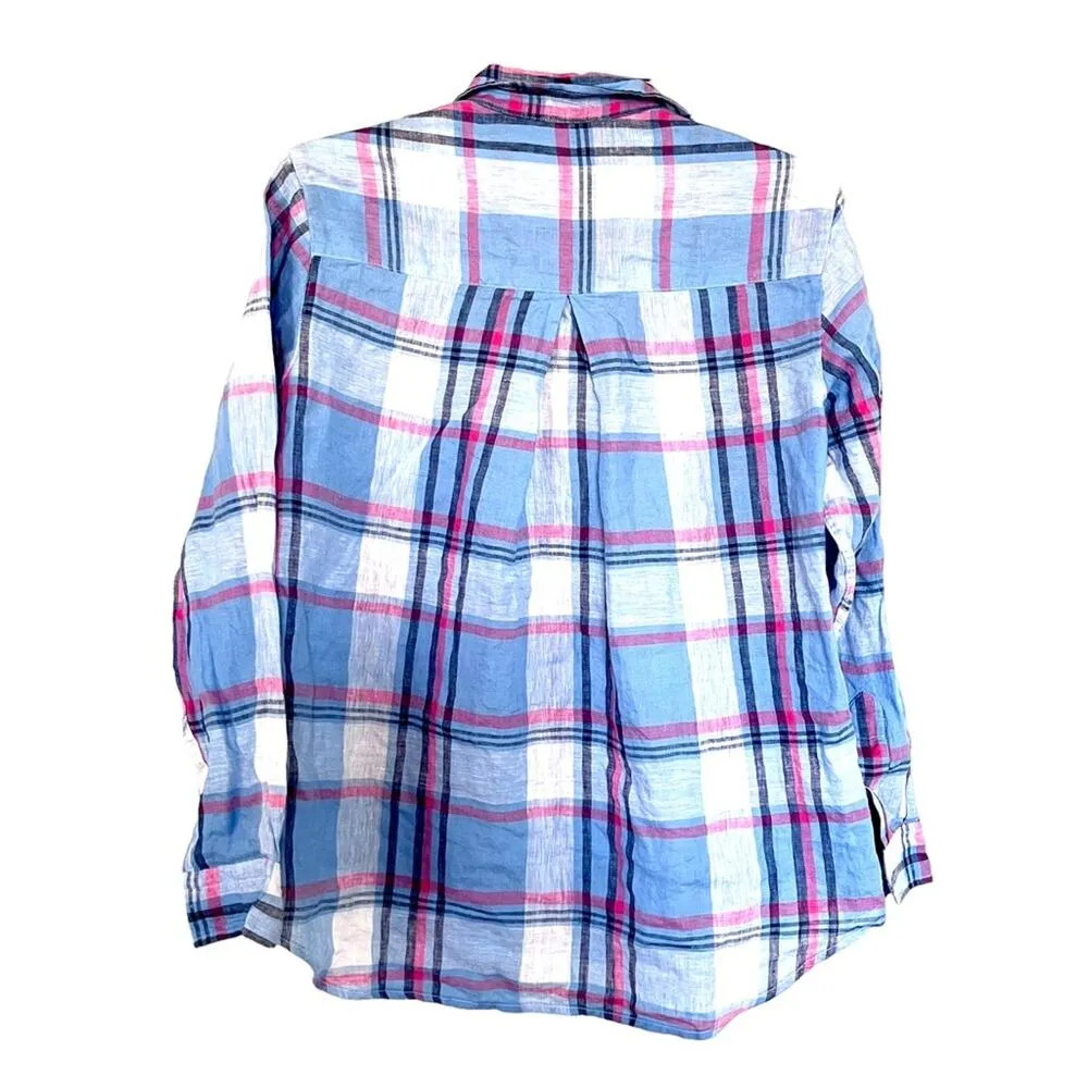 Grayson Threads The Hero 100% Linen Blue Plaid Button Down Top Anthropologie - Image 10