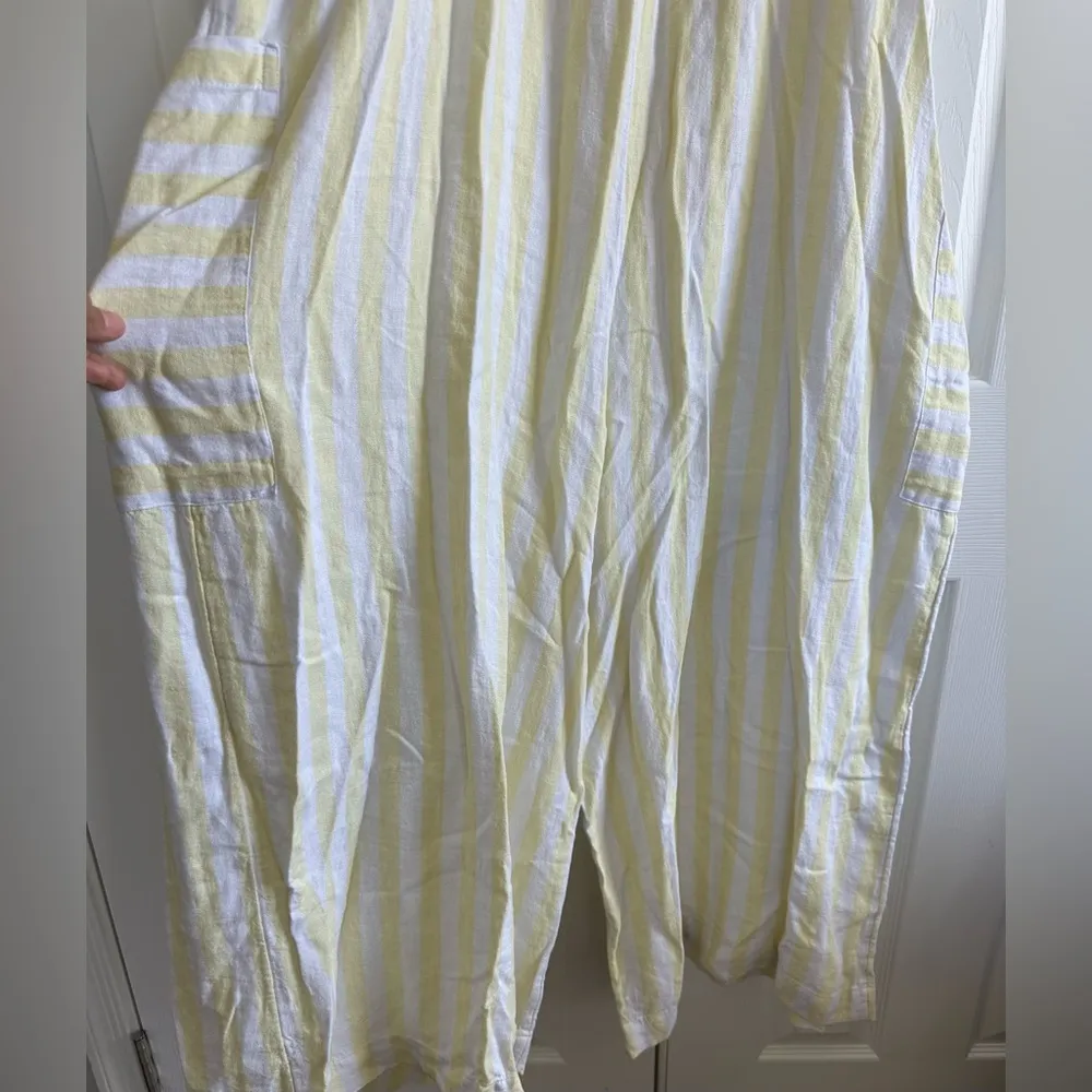 Stoney Clover linen blend yellow white striped jumpsuit wide leg size Large - Image 5