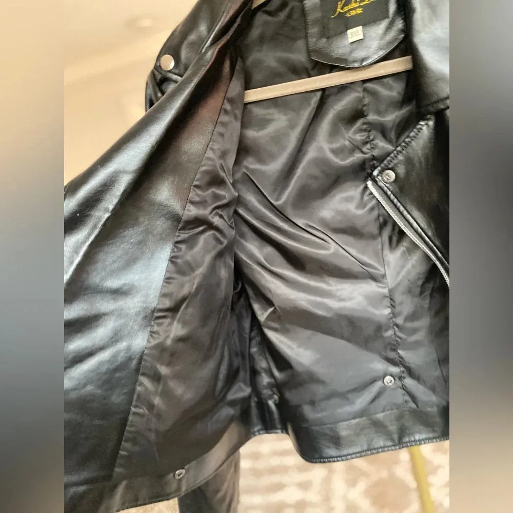 Classic Black Faux Leather Moto Jacket Edgy Streetwear Rocker Downtown Grunge - Image 4