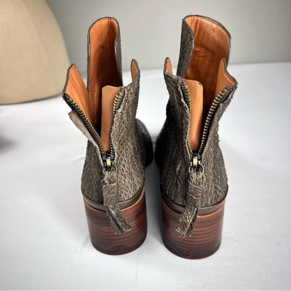 Franco Sarto Womens Zelma Ankle Boots 10M Green Brown Snakeskin Leather - Image 7