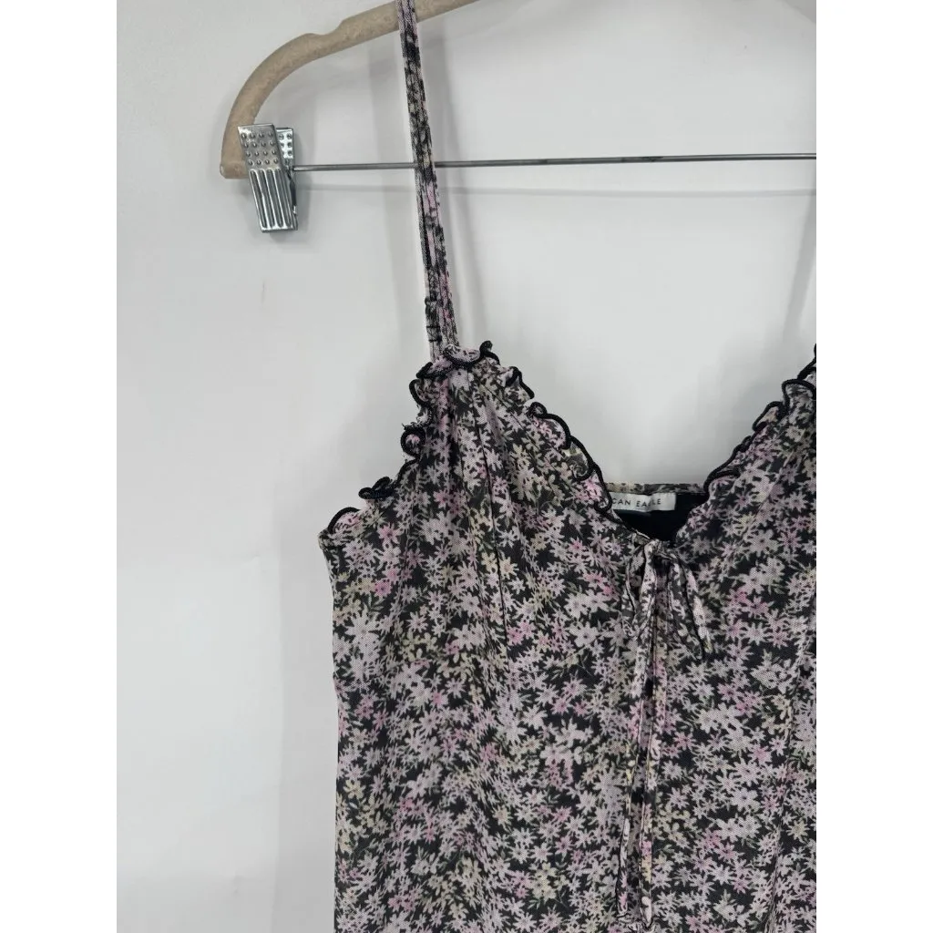 American Eagle Mesh Y2K Milk Maid Mesh Mini Dress Women Small‎ Black Pink Floral - Image 8