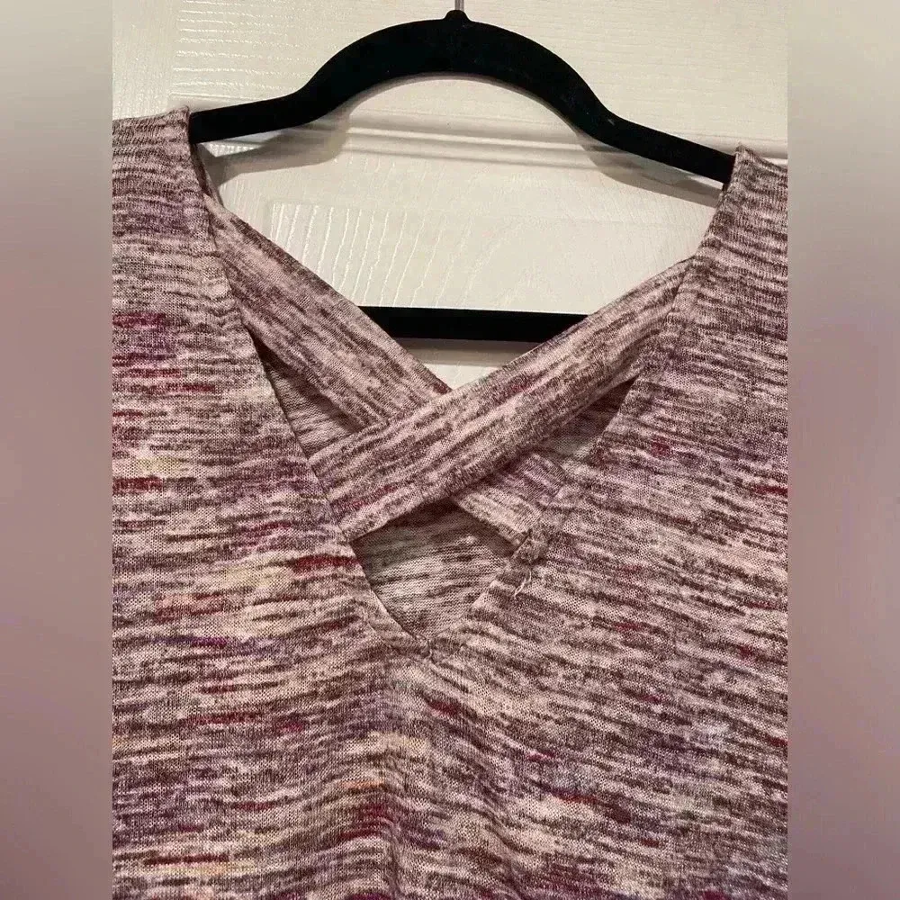 Bobeau Pink Heather Open Back Cross Strap Round Neck 3/4 Sleeve Top Size M Purple Size M - Image 6